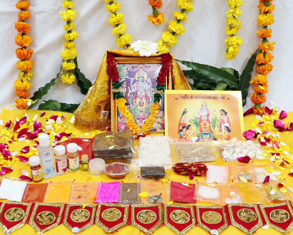 Arkam Satyanarayan Puja Samagri Kit/ Satya Narayan Pujan/ Purnima Pooja/ Shukla Purnima Puja (35+ Items) with Katha and detailed Puja Vidhi in Hindi - Retail Maharaj