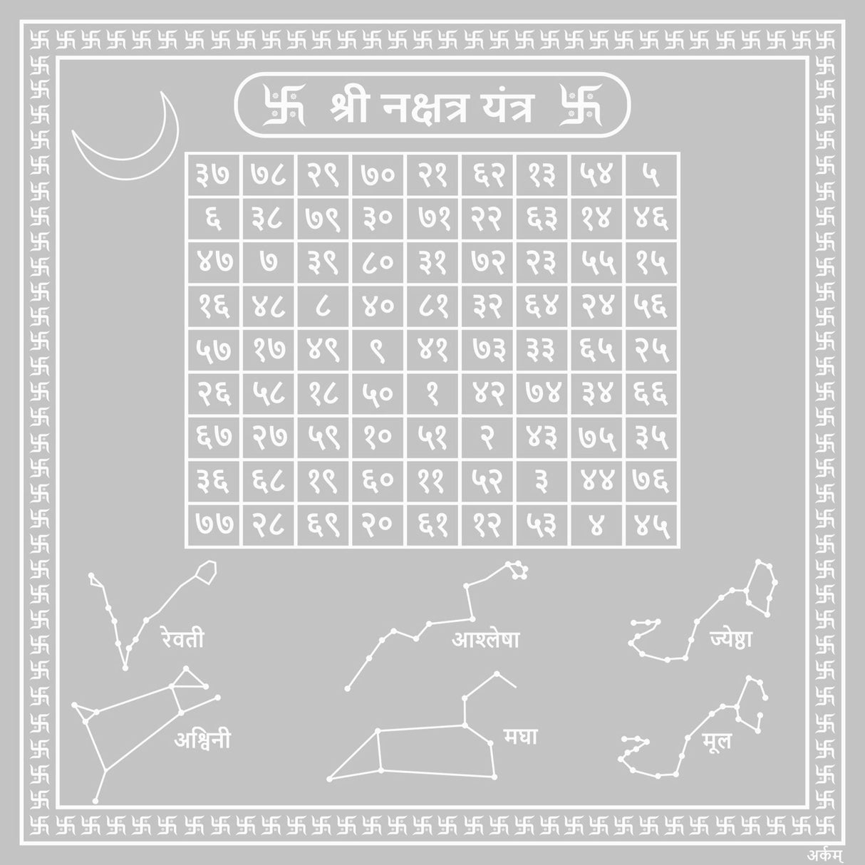 Arkam Nakshatra Yantra - Silver Plated Copper - (6 x 6 inches, Silver) - Retail Maharaj