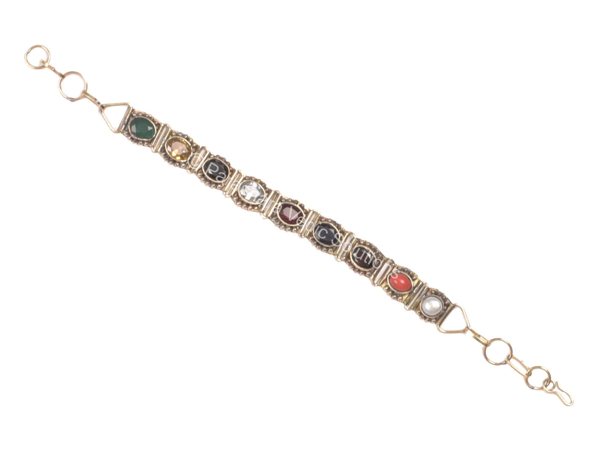 ARKAM Navratna Bracelet / Navratna Bracelet for men and women / Semi precious stones Navratna Bracelet (Length: 8", 9 Stones, Antique Finish) - Retail Maharaj
