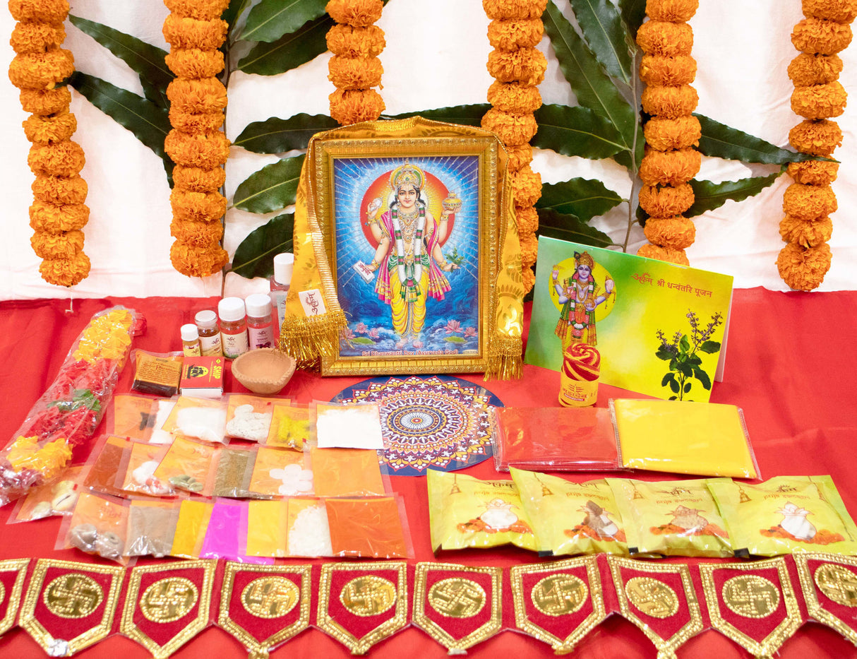 ARKAM Dhanvantari Puja Samagri Kit/Dhanteras Puja Kit/Dhanwantari Pooja Kit/Dhanwantari Pooja Samagri (40+ Items) with Detailed Puja Vidhi in Hindi - Retail Maharaj