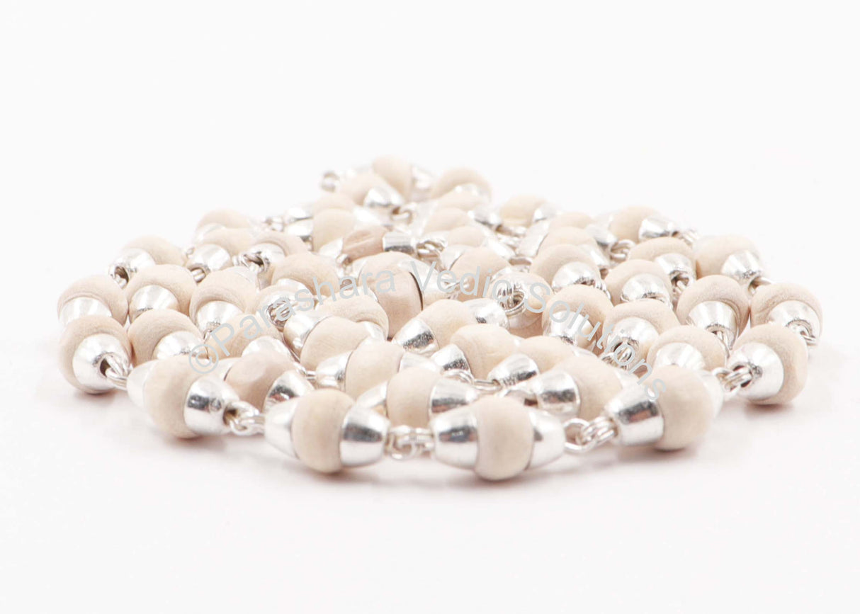ARKAM Tulsi Mala with Silver Capping/ Silver Tulsi Mala for Men and Women/ Tulsi mala Silver Cap Original (Size: 5mm, Length: 24 inches) - Retail Maharaj
