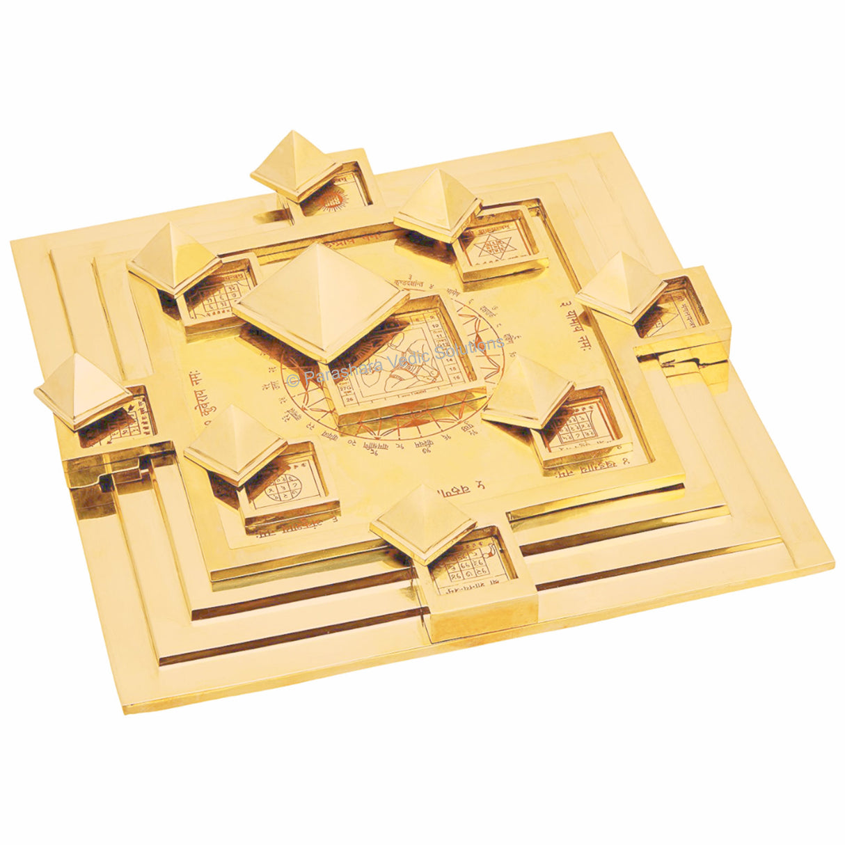 ARKAM Brass Vastu Purush Pyramid Yantra/MahaVastu Purush Navgrah Pyramid Yantra Vastu Chowki for Brahmasthan/Vaastu Purush Pyramid Yantra (Material: Brass, Size: 9x9 inches) - Retail Maharaj