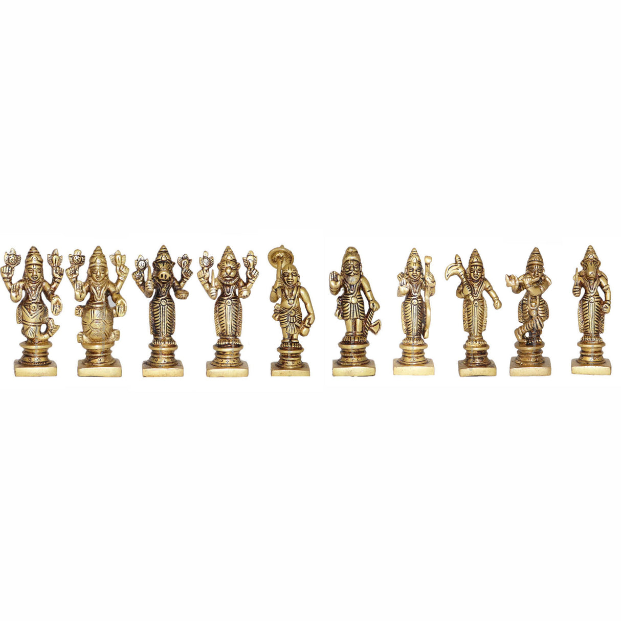 Arkam Brass Dashavatar Murti / Dash Avatar Idol / Pital Das Avatar Statue (Set of 10) - Antique Brass For Home / Temple / Office (Height: 9 cm, Weight: 1250 gms) - Retail Maharaj