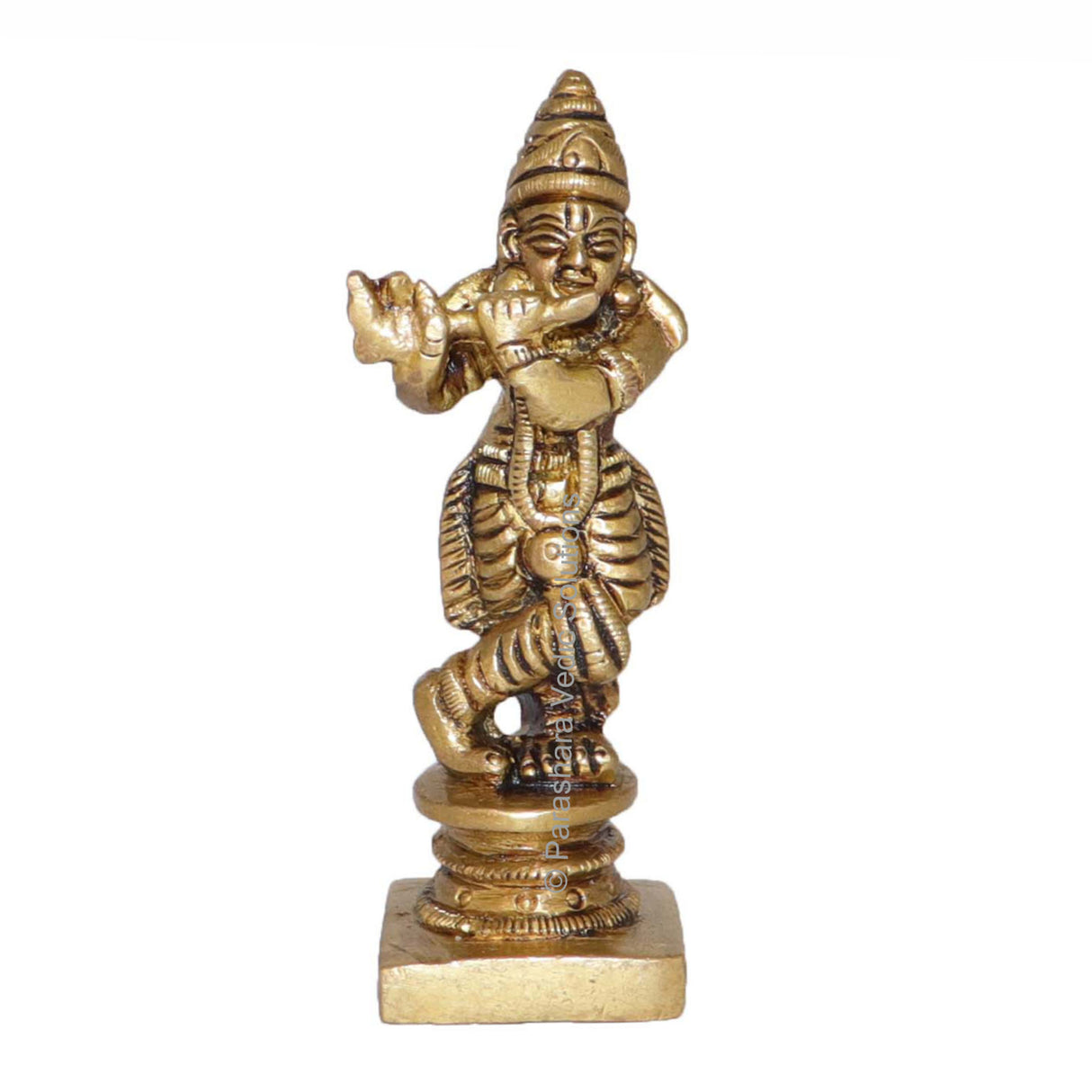 Arkam Brass Krishna Murti / Krishn Idol / Pital Vishnu Krishna Avatar Statue - Antique Brass For Home / Temple / Office (Height: 7.8 cm, Weight: 110 gms) - Retail Maharaj