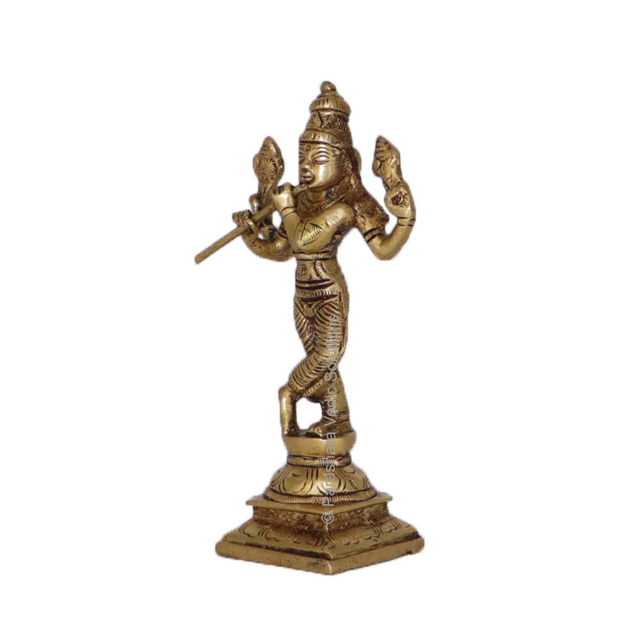 Arkam Brass Krishna Murti / Krishn Idol / Pital Vishnu Krishna Avatar Statue - Antique Brass For Home / Temple / Office (Height: 14.2 cm, Weight: 400 gms) - Retail Maharaj