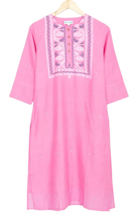 Jamdani Cotton Kameez – Pink - Retail Maharaj