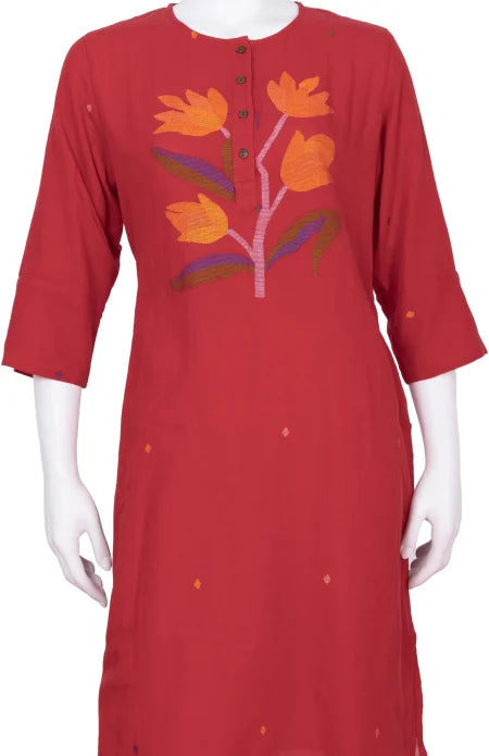 Jamdani Cotton Kameez – Red - Retail Maharaj