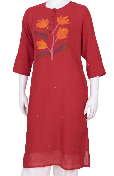 Jamdani Cotton Kameez – Red - Retail Maharaj