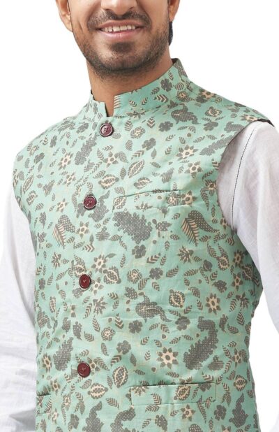 Printed Cotton Silk Handloom Jacket – Green - Retail Maharaj