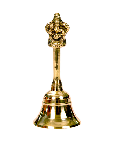 Brass Puja Bell with Handle – Shri Ganesh & Shri Hanuman Murti - Retail Maharaj