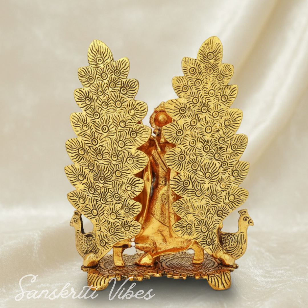 Handcrafted Radha Krishna Peacock Diya Metal Statue Decorative Pooja and Home Decor Showpiece by Sanskriti Vibes