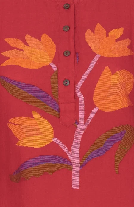 Jamdani Cotton Kameez – Red - Retail Maharaj