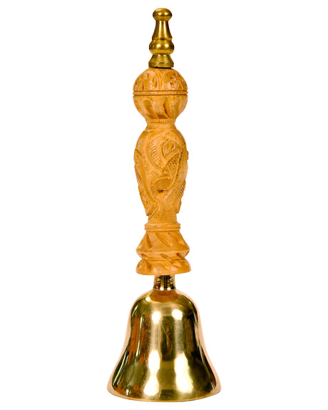 Puja Bell with Carved Wooden Handle – Bronze Bell for Spiritual Rituals - Retail Maharaj