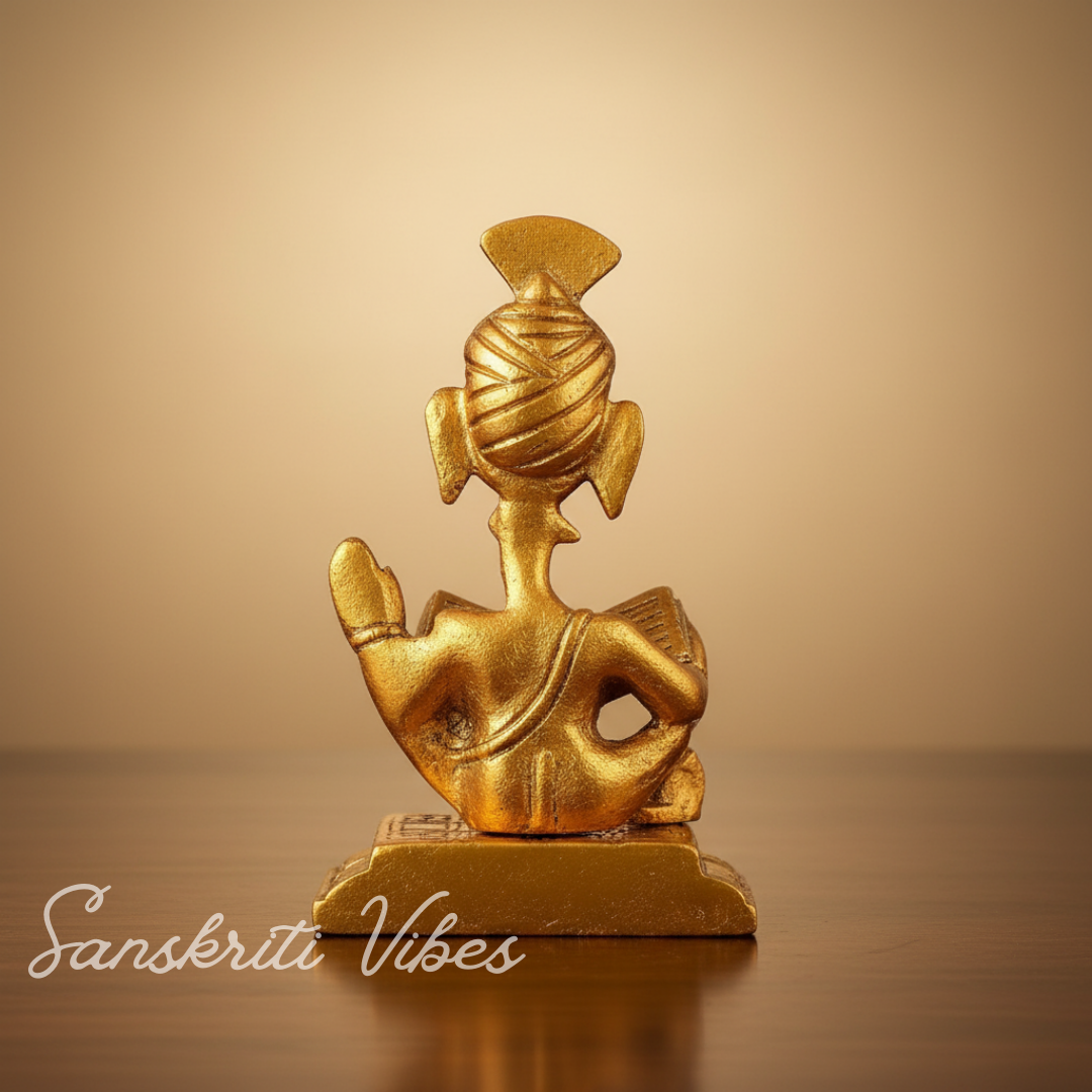 Metal Lord Pagdi Ganesha Reading Ramayana Idol Gold Plated Sitting Statue for Home and Office Decoration