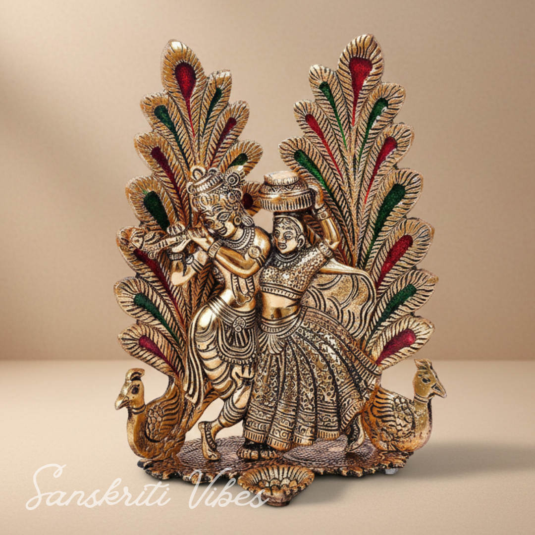 Handcrafted Radha Krishna Peacock Diya Metal Statue Decorative Pooja and Home Decor Showpiece by Sanskriti Vibes