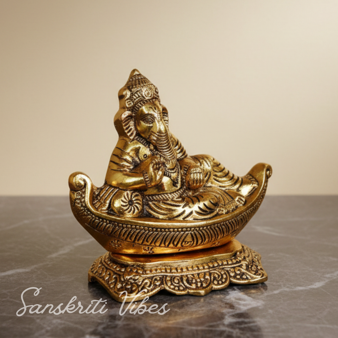 Handicraft Gold Plated Antique Finish Nav Ganesha Ji Decorative Showpiece for Home and Pooja Room