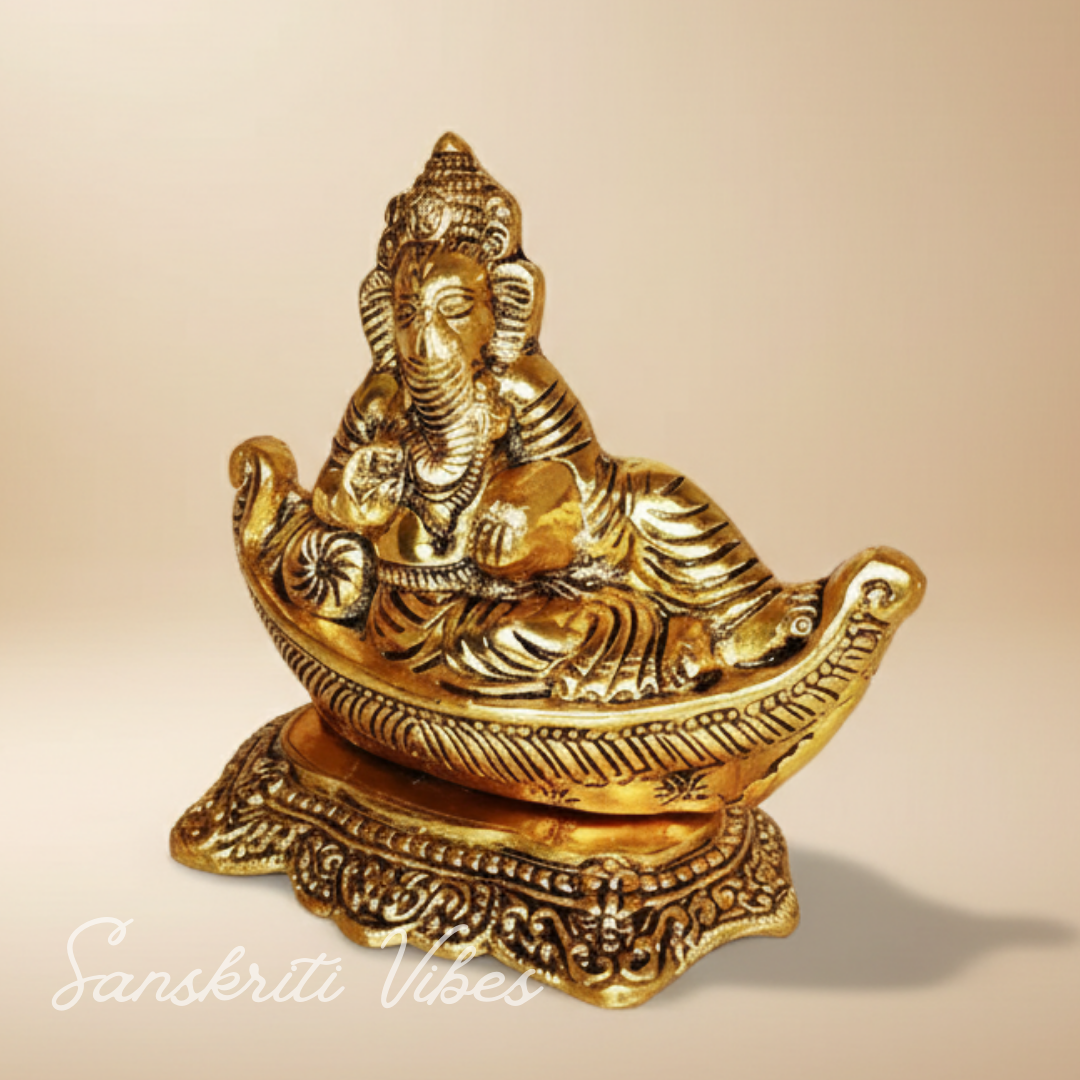 Handicraft Gold Plated Antique Finish Nav Ganesha Ji Decorative Showpiece for Home and Pooja Room