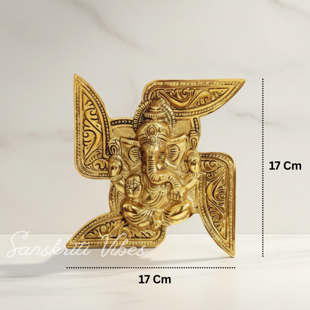 Metal Swastik Ganesha Murti Lucky Showpiece for Home and Pooja Room Decoration