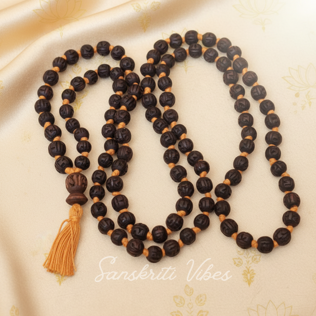 Iskcon Shri Radha Carved Tulsi Japa Mala with Bead Bag – Premium Quality for Chanting & Meditation - Retail Maharaj