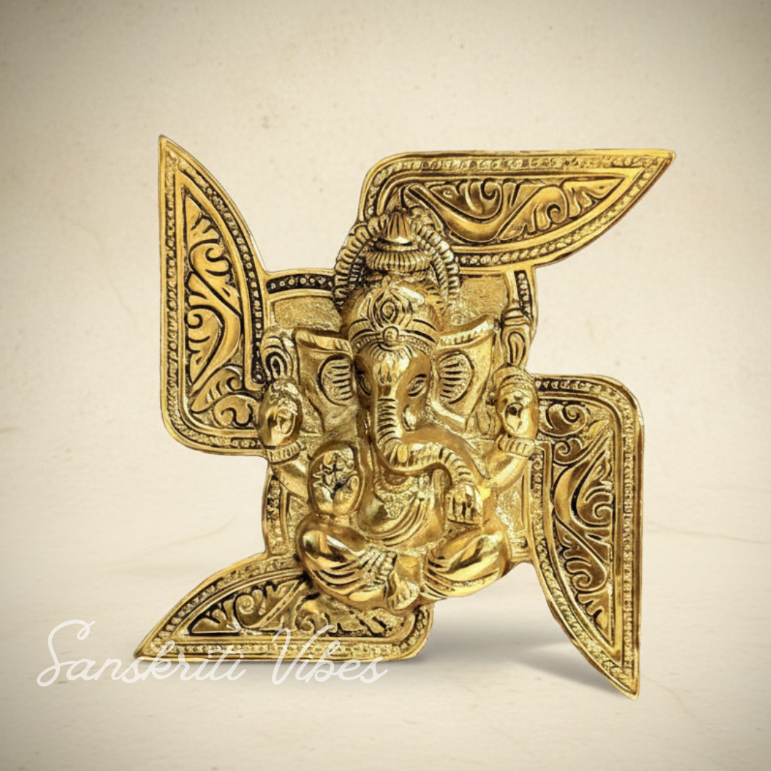 Metal Swastik Ganesha Murti Lucky Showpiece for Home and Pooja Room Decoration