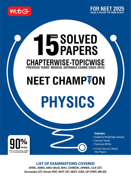 15 Years Neet Chapterwise Topicwise Previous Years Solved Papers Physics (Pyq Book) With Medical Entrance Exam Questions - Neet Champion For 2025 Exam - Retail Maharaj