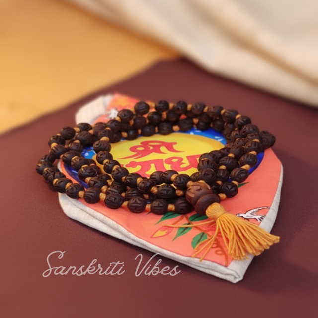 Iskcon Shri Radha Carved Tulsi Japa Mala with Bead Bag – Premium Quality for Chanting & Meditation - Retail Maharaj