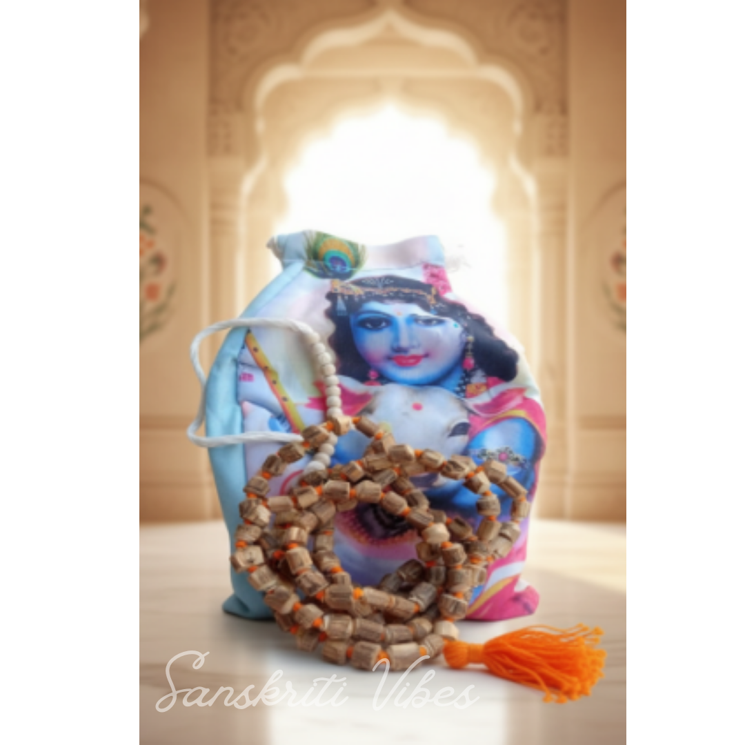 Tulsi Japa Mala & Sakshi Mala/Counter Mala with Krishna Gomukhi Bag/Jholi – Complete Chanting Set - Retail Maharaj
