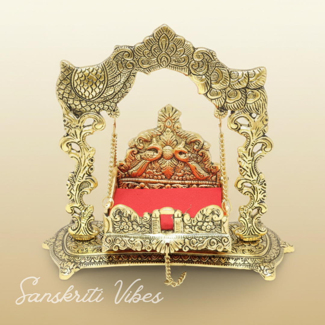 Handcrafted Metal Laddu Gopal Jhulla Gold Plated Palna for Janmashtami Festival Temple Home Decor and Gifting by Sanskriti Vibes