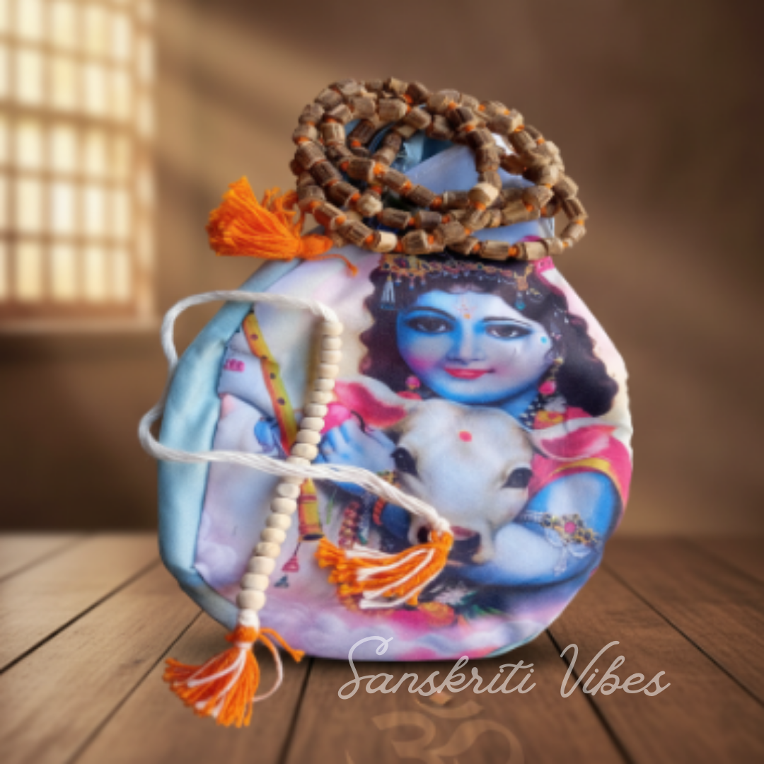 Tulsi Japa Mala & Sakshi Mala/Counter Mala with Krishna Gomukhi Bag/Jholi – Complete Chanting Set - Retail Maharaj