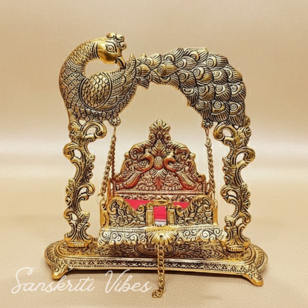 Handcrafted Metal Laddu Gopal Jhulla Gold Plated Palna for Janmashtami Festival Temple Home Decor and Gifting by Sanskriti Vibes