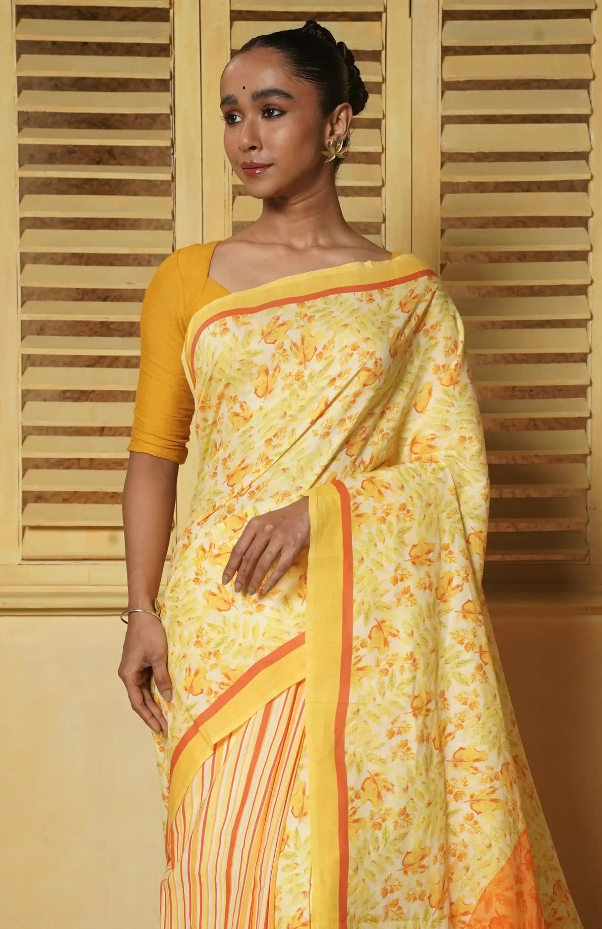 Handwoven Muslin Cotton Saree – Prints in Yellow - Retail Maharaj