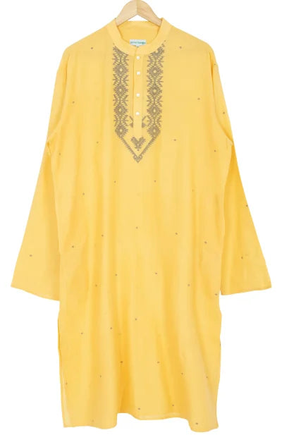 Jamdani Cotton Kurta – Yellow - Retail Maharaj