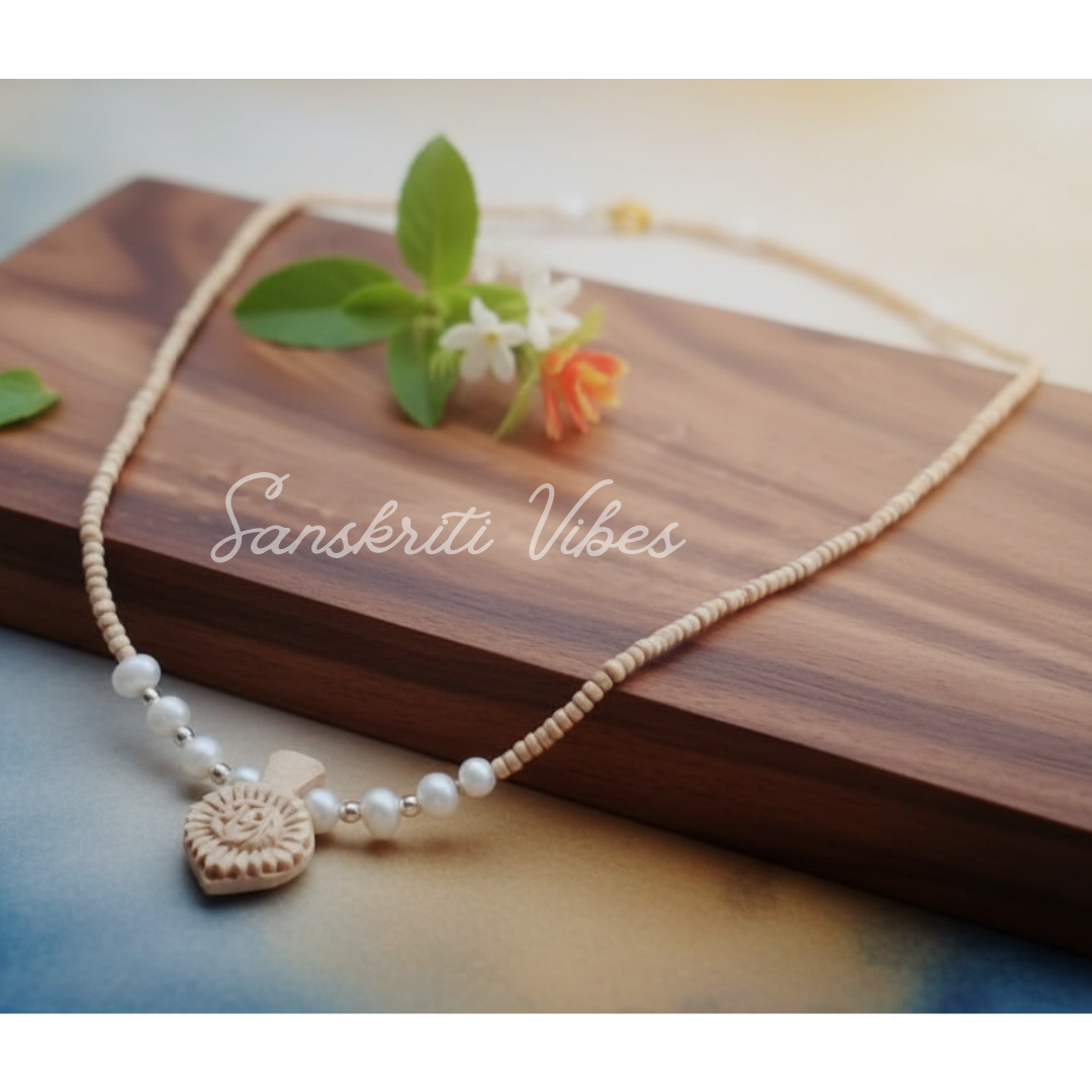 Radha Locket Pure Tulasi Kanthi Mala with Real Pearls – Sacred Necklace for Devotion & Spiritual Healing