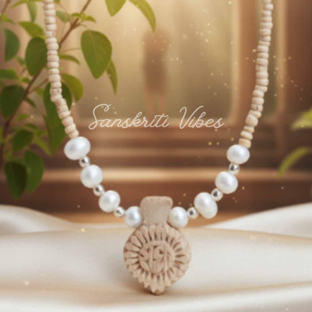 Radha Locket Pure Tulasi Kanthi Mala with Real Pearls – Sacred Necklace for Devotion & Spiritual Healing