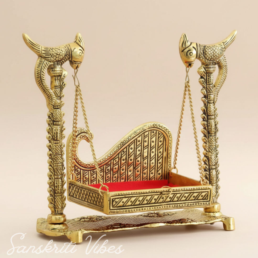 Handcrafted Metal Swing Laddu Gopal Jhula Krishna Hindola Palana Decorative Temple Pooja Showpiece and Religious Idol Gift Article by Sanskriti Vibes