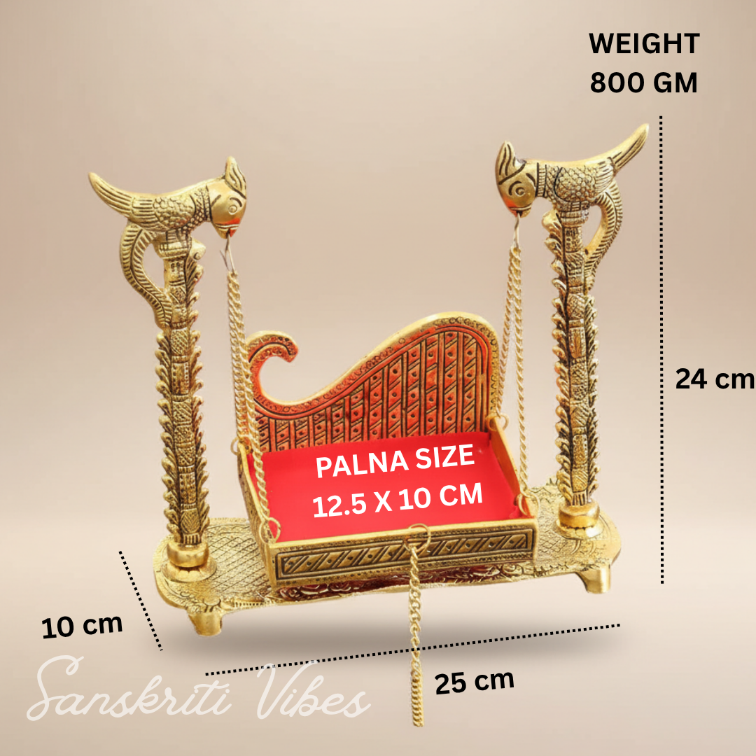Handcrafted Metal Swing Laddu Gopal Jhula Krishna Hindola Palana Decorative Temple Pooja Showpiece and Religious Idol Gift Article by Sanskriti Vibes