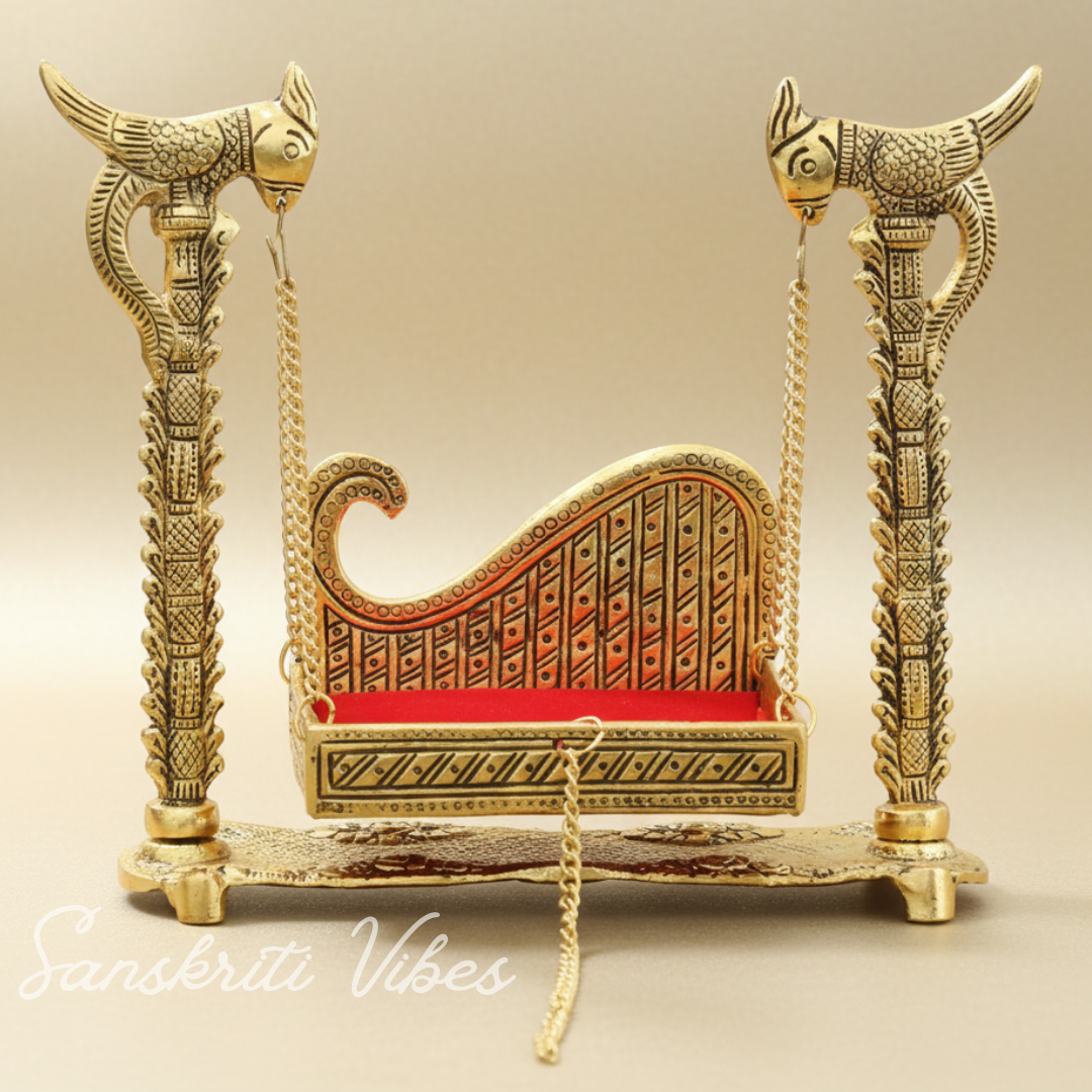 Handcrafted Metal Swing Laddu Gopal Jhula Krishna Hindola Palana Decorative Temple Pooja Showpiece and Religious Idol Gift Article by Sanskriti Vibes