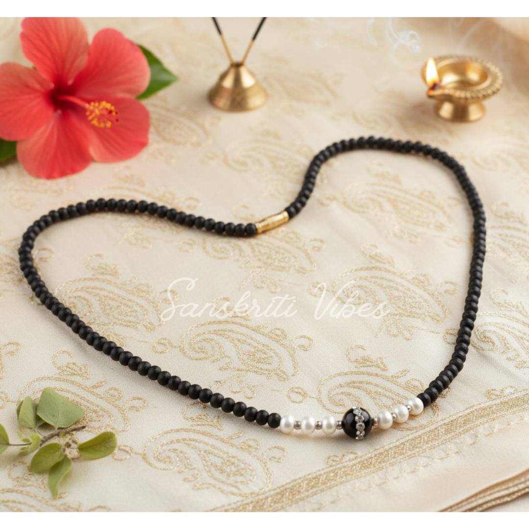 Black Stone with White Moti Tulsi Kanthi Mala – Premium Black Stone Beads, White Pearls & Tulsi, Spiritual Mala - Retail Maharaj
