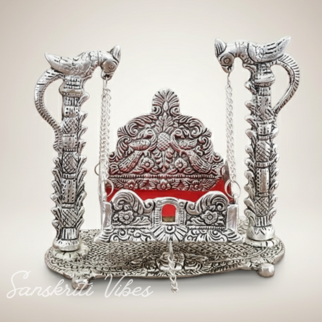 Metal Laddu Gopal Jhula Krishna Hindola Palana Decorative Swing for Temple Pooja Home Decor and Gift