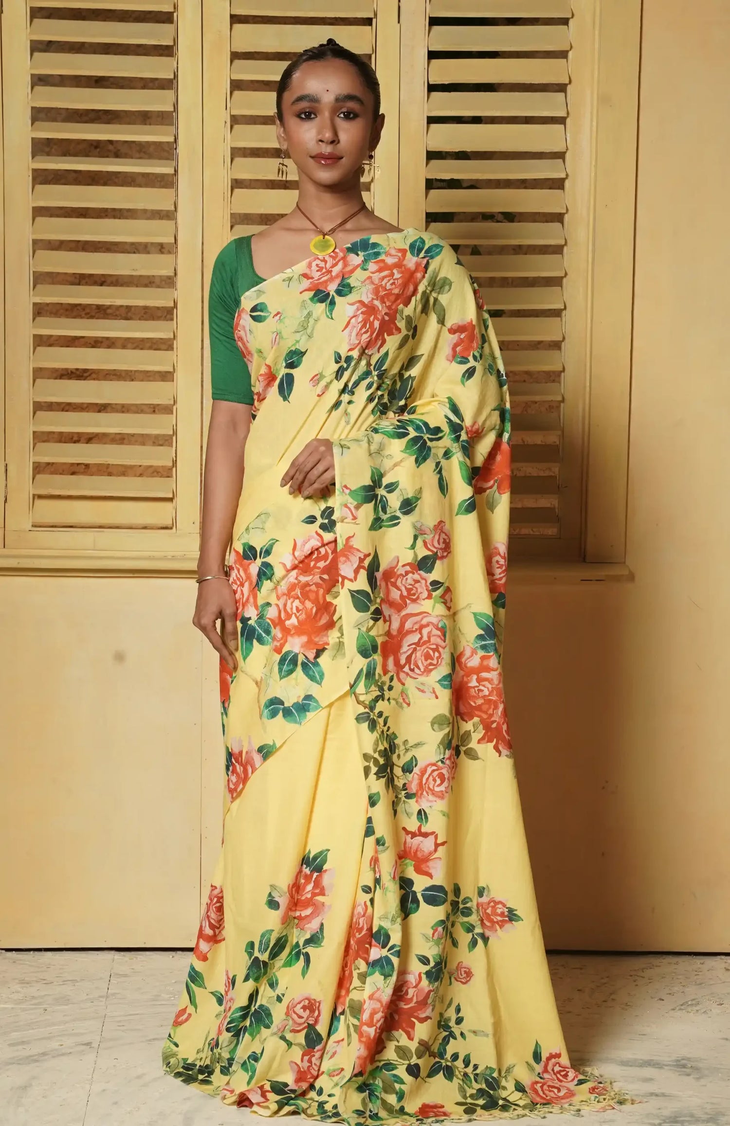 Handwoven Muslin Cotton Saree – Prints in Yellow - Retail Maharaj
