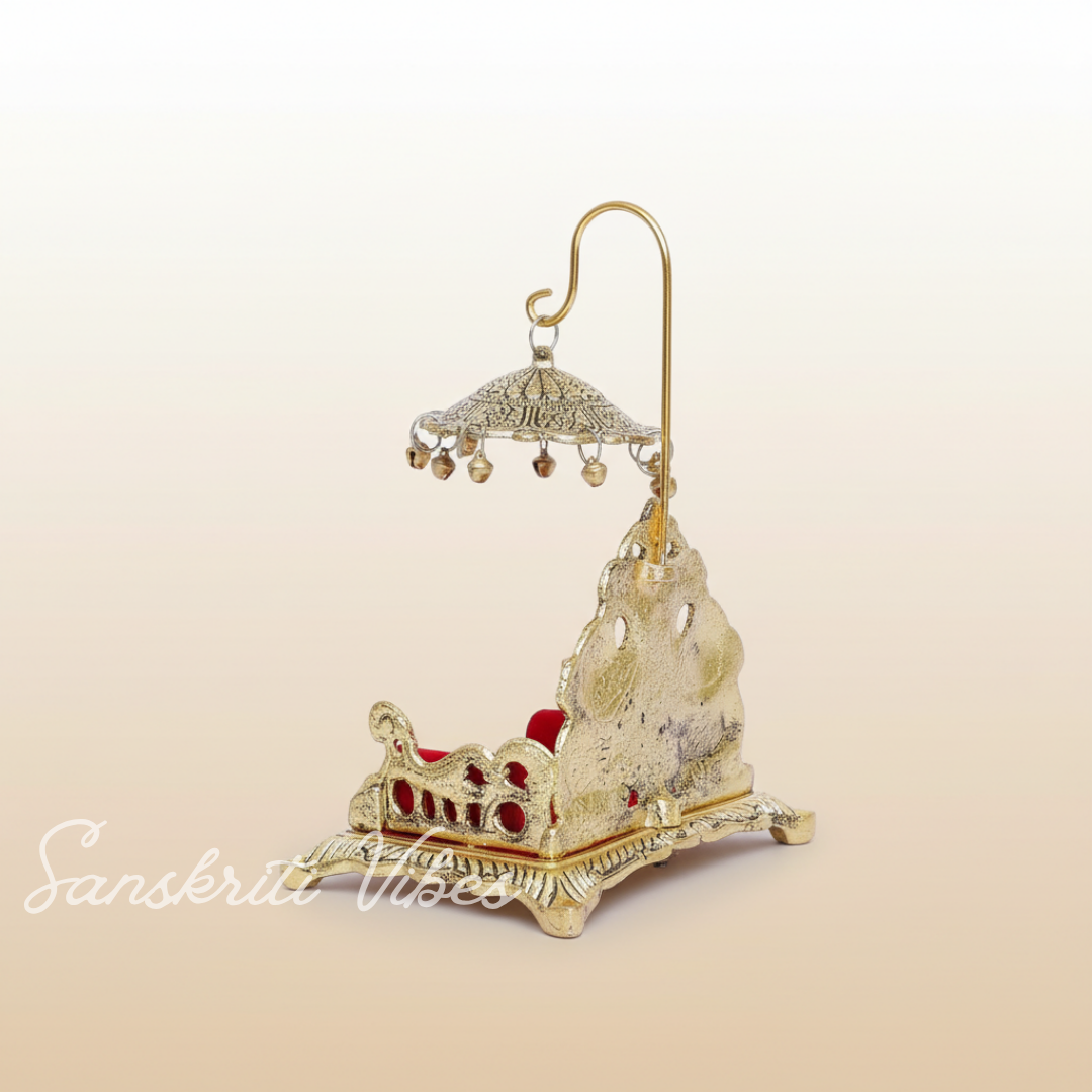 Metal Laddu Gopal Singhasan – Decorative Krishna Idol Pooja Accessories for Home & Temple Decor