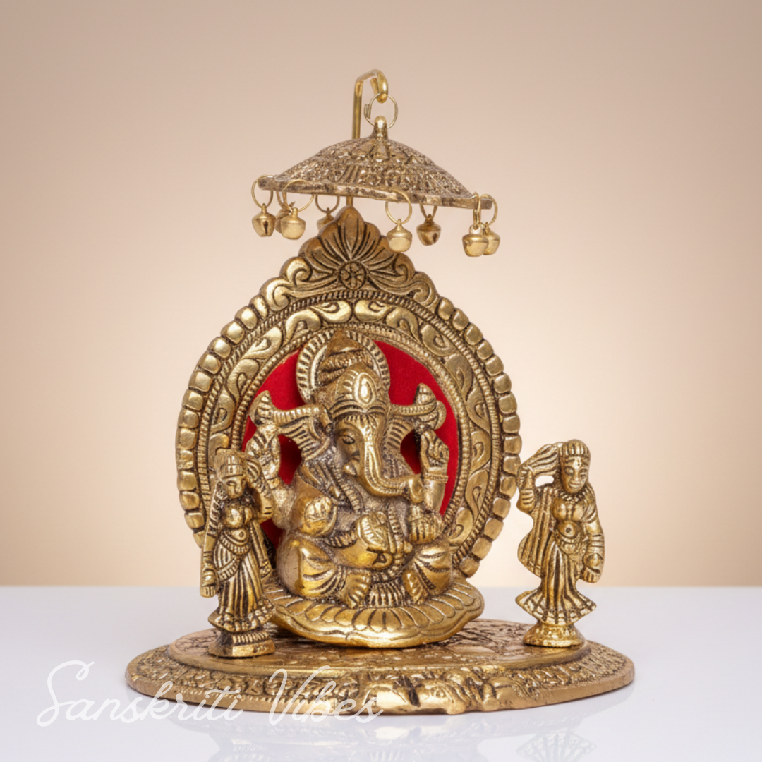 Riddhi Shiddhi Ganesha Metal Statue for Temple Pooja Handcrafted Ganesh Idol for Home Mandir and Auspicious Gifting