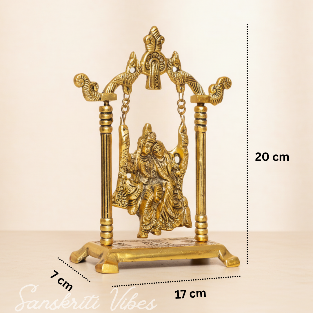 Gold Plated Radha Krishna on Swing Jhula Metal Statue for Home Decor by Kridaykraft