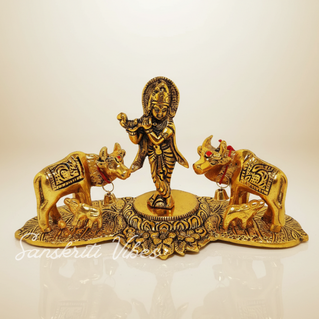 Krishna Standing with Cow Pair Decorative Showpiece for Home Decor and Gifting Polyresin 11 cm