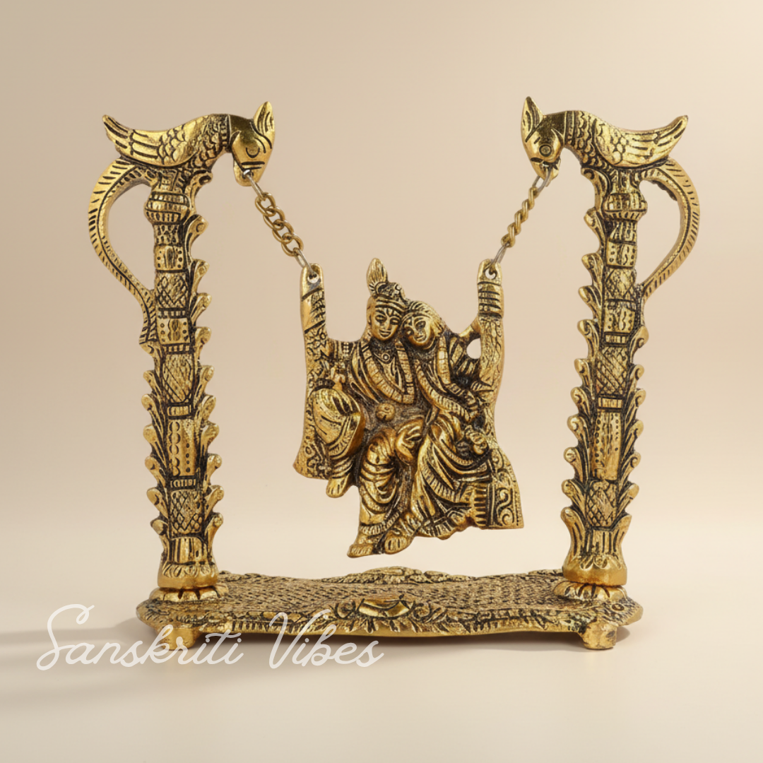 Radha Krishna Jhula Metal Idol for Home Decor and Spiritual Gift