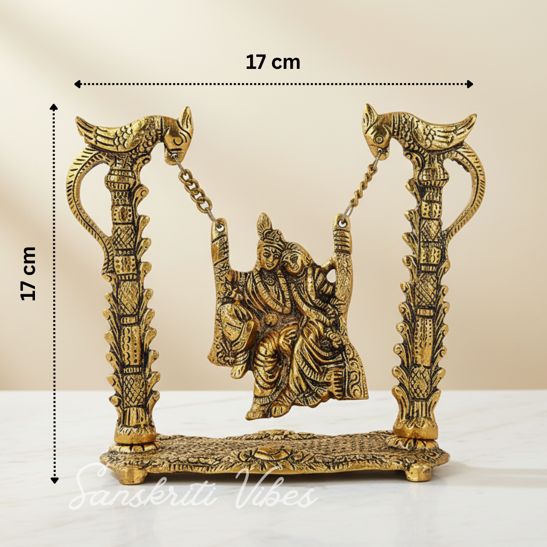 Radha Krishna Jhula Metal Idol for Home Decor and Spiritual Gift