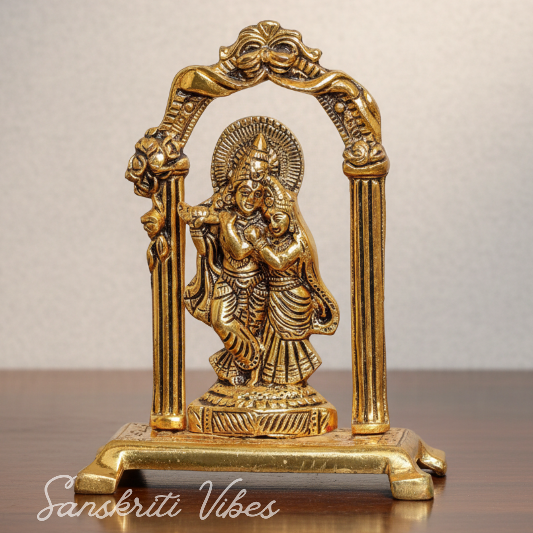 Radha Krishna Metal Idol Gold Antique Finish for Pooja and Home Decor