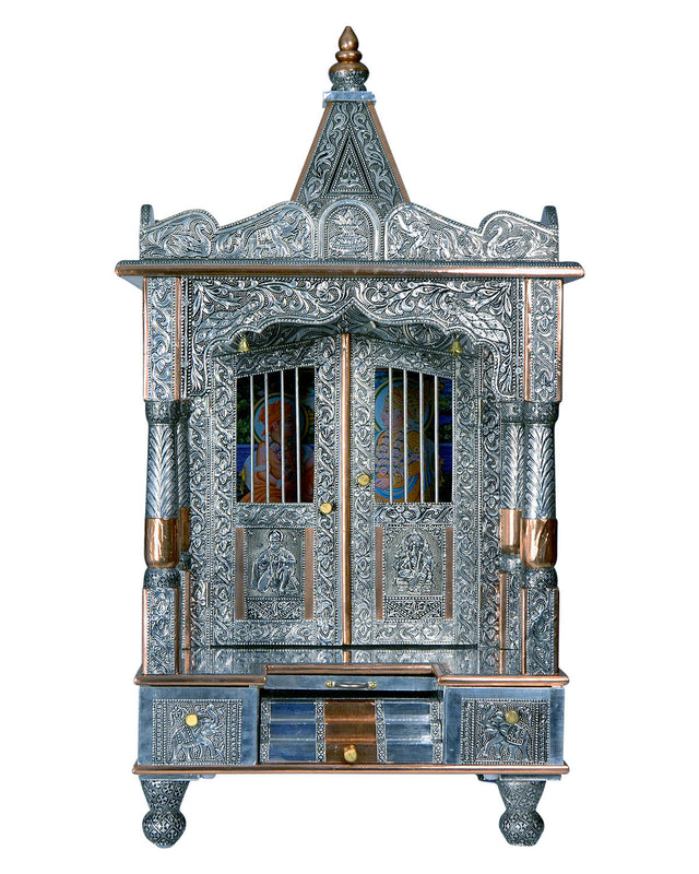 Ghar Mandir - Large Aluminium & Copper Mandir (40" x 21") - Retail Maharaj