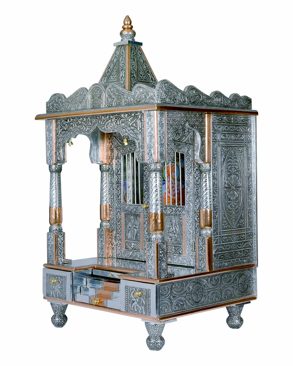 Ghar Mandir - Large Aluminium & Copper Mandir (40" x 21") - Retail Maharaj