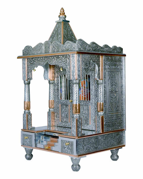 Ghar Mandir - Large Aluminium & Copper Mandir (40" x 21") - Retail Maharaj